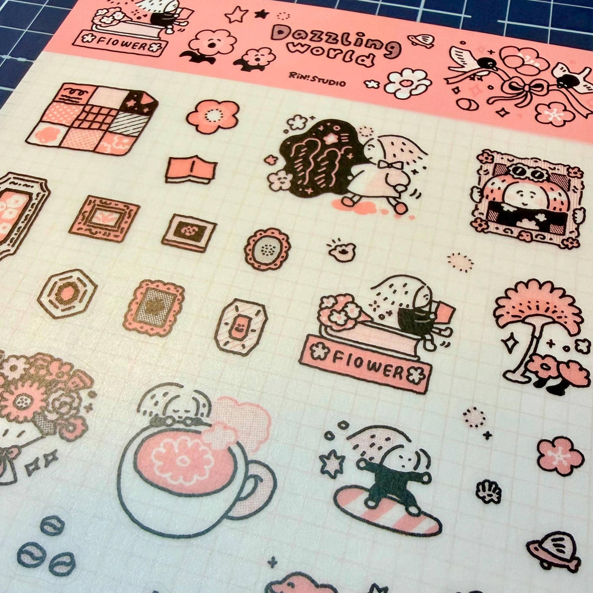 Flowers Sticker, Dazzling World Sticker, Monochrome Pink - RiN! Studio: Stickers