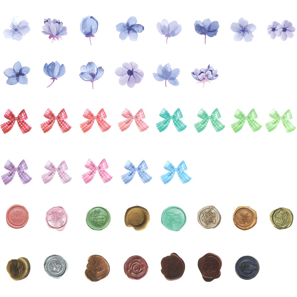 Wrapables Decorative Washi Sticker Rolls - Bows, Seals & Violets