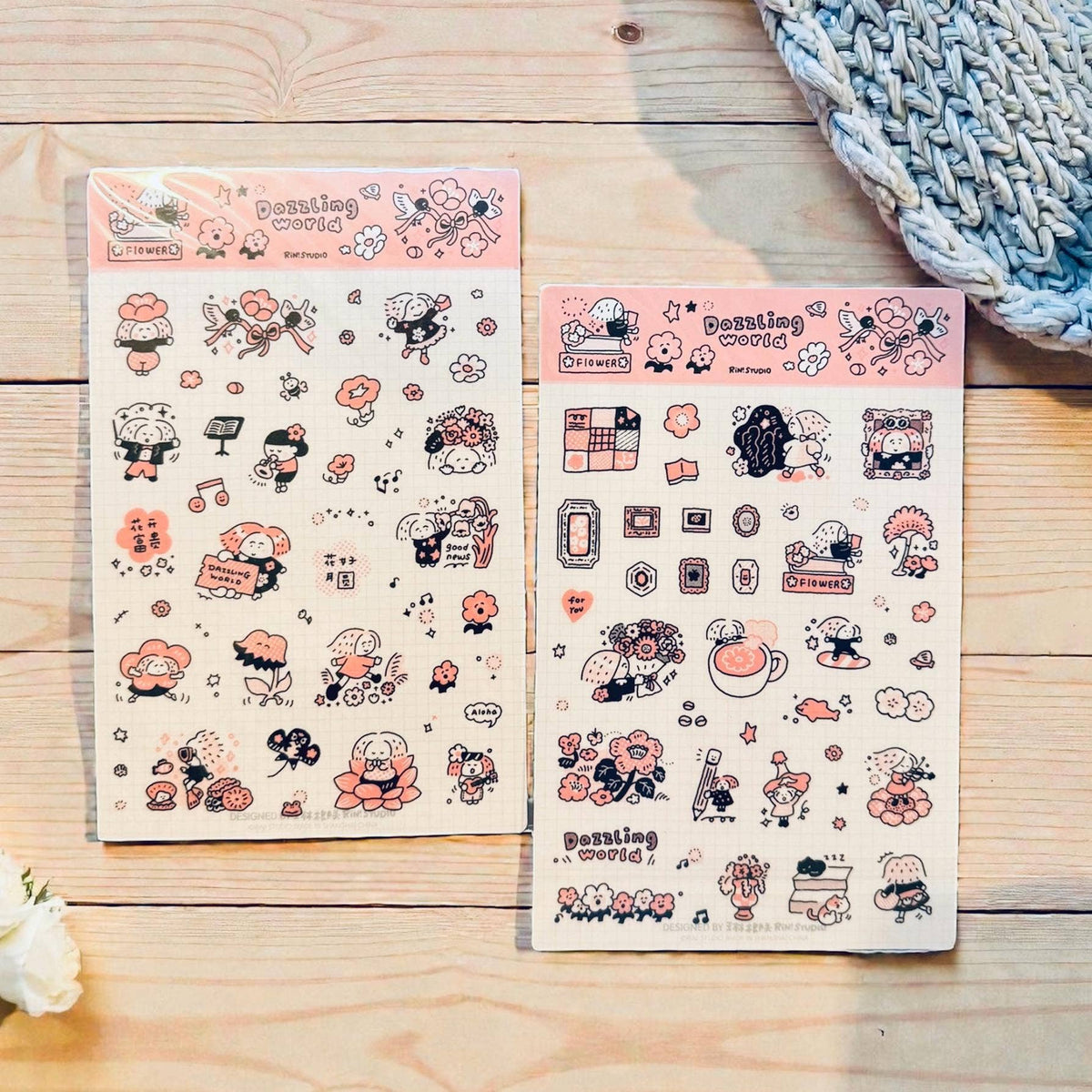 Flowers Sticker, Dazzling World Sticker, Monochrome Pink - RiN! Studio: Stickers