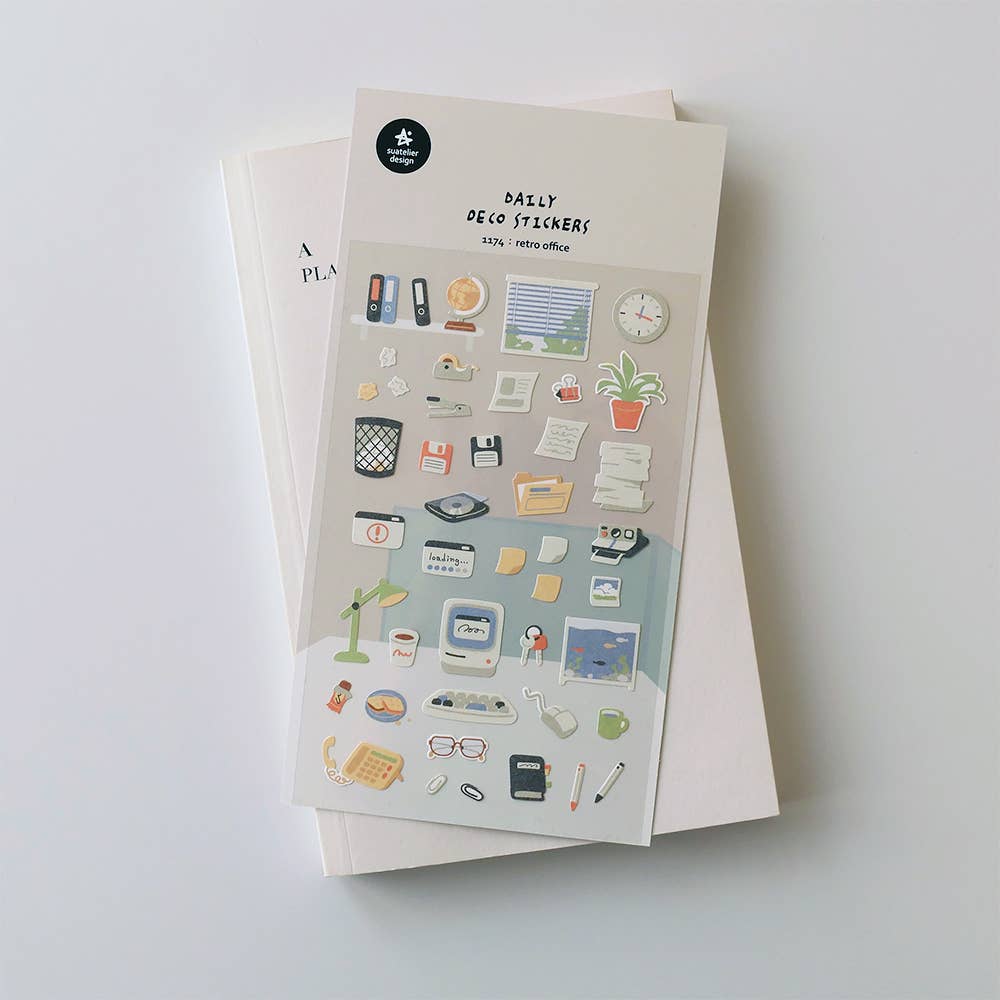 Clocked In Retro Office Stickers | Suatelier Daily Deco