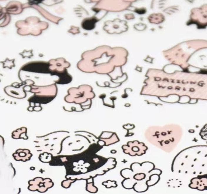 Flowers Sticker, Dazzling World Sticker, Monochrome Pink - RiN! Studio: Stickers