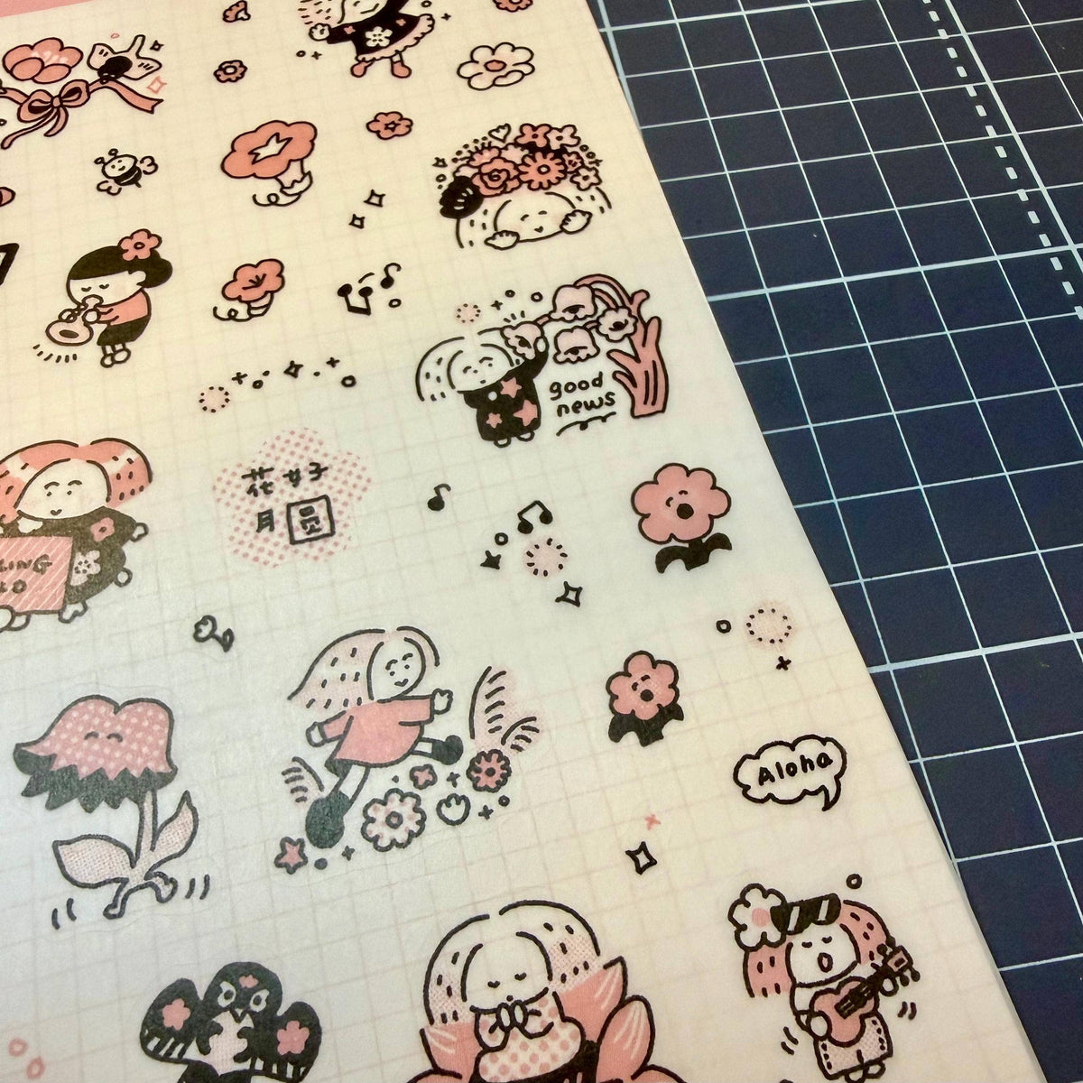 Flowers Sticker, Dazzling World Sticker, Monochrome Pink - RiN! Studio: Stickers