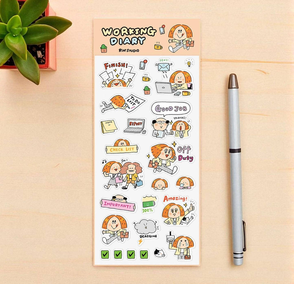 Working Diary Office Life Sticker Sheet | RIN! Studio